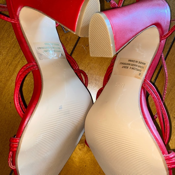 Pointed-open toe strappy red block chunk heel - Picture 6 of 9